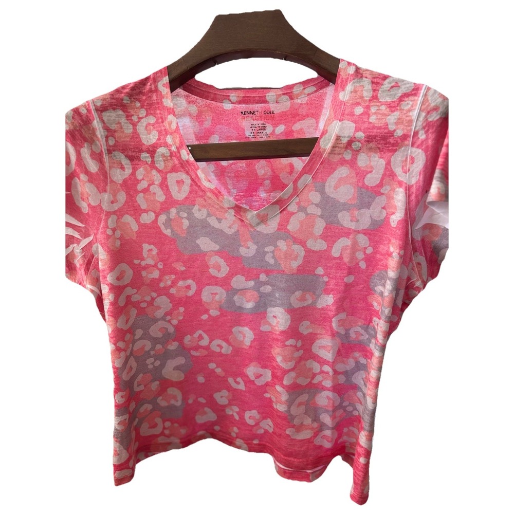 Kenneth Cole Size XXL Pink & Gray Short Sleeve V-Neck Lightweight Pullover Tee